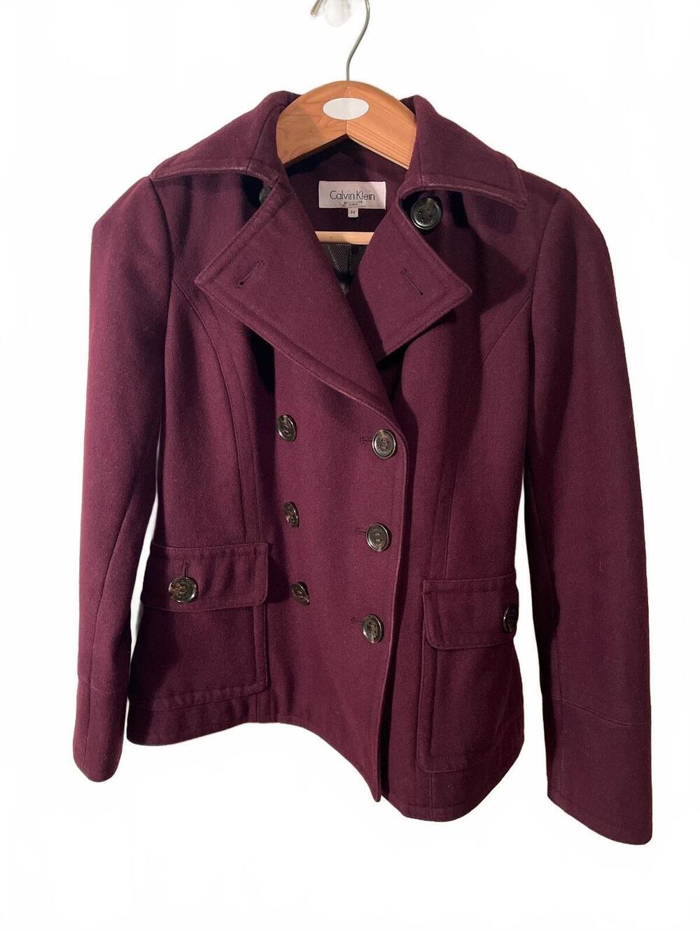 Calvin Klein Women's Burgundy Wool Blend Pea Coat Size P4